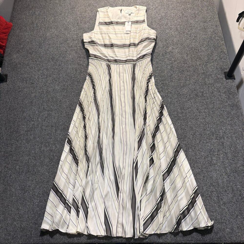 Banana Republic Womens 4 White Striped Sleeveless Fit Flare Pleated Satin Dress